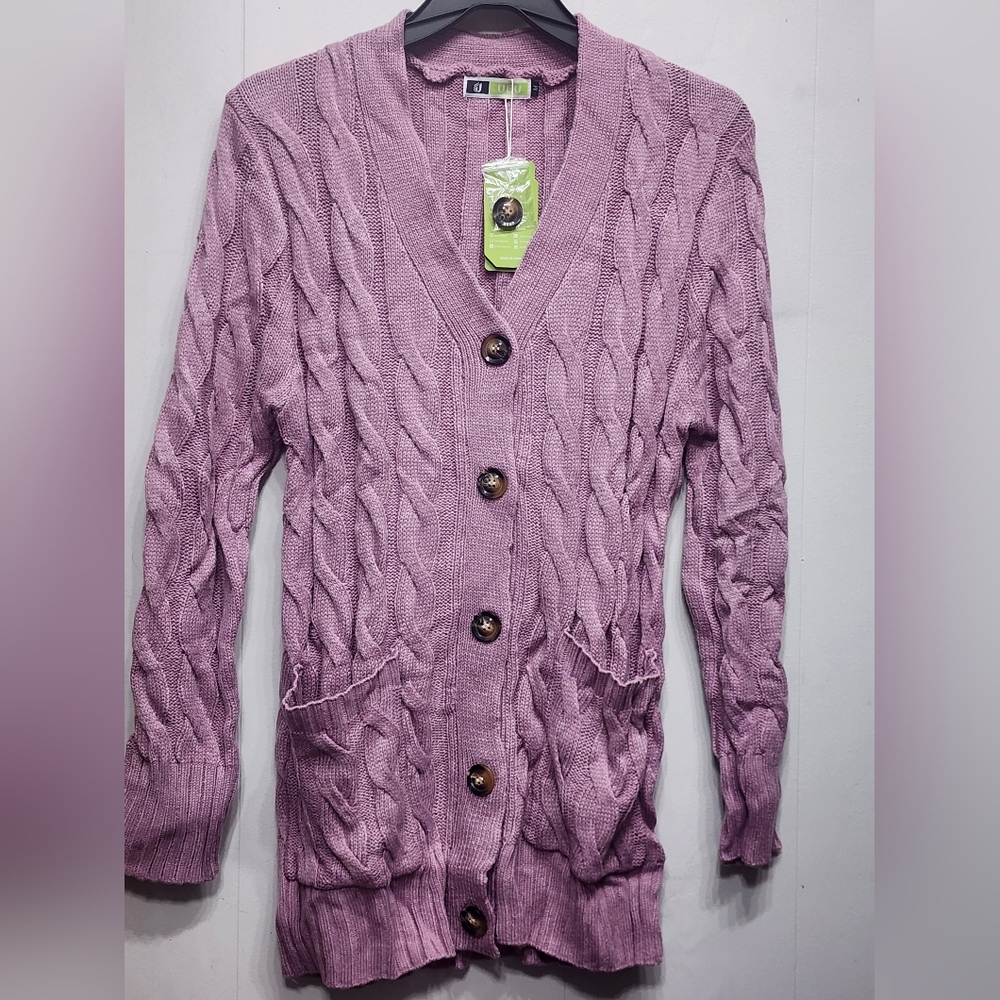 NWT Cardigan Sweater Medium Pink‎ Long Button Front Acrylic Casual